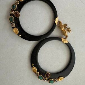 Black enamel and gemstone earrings